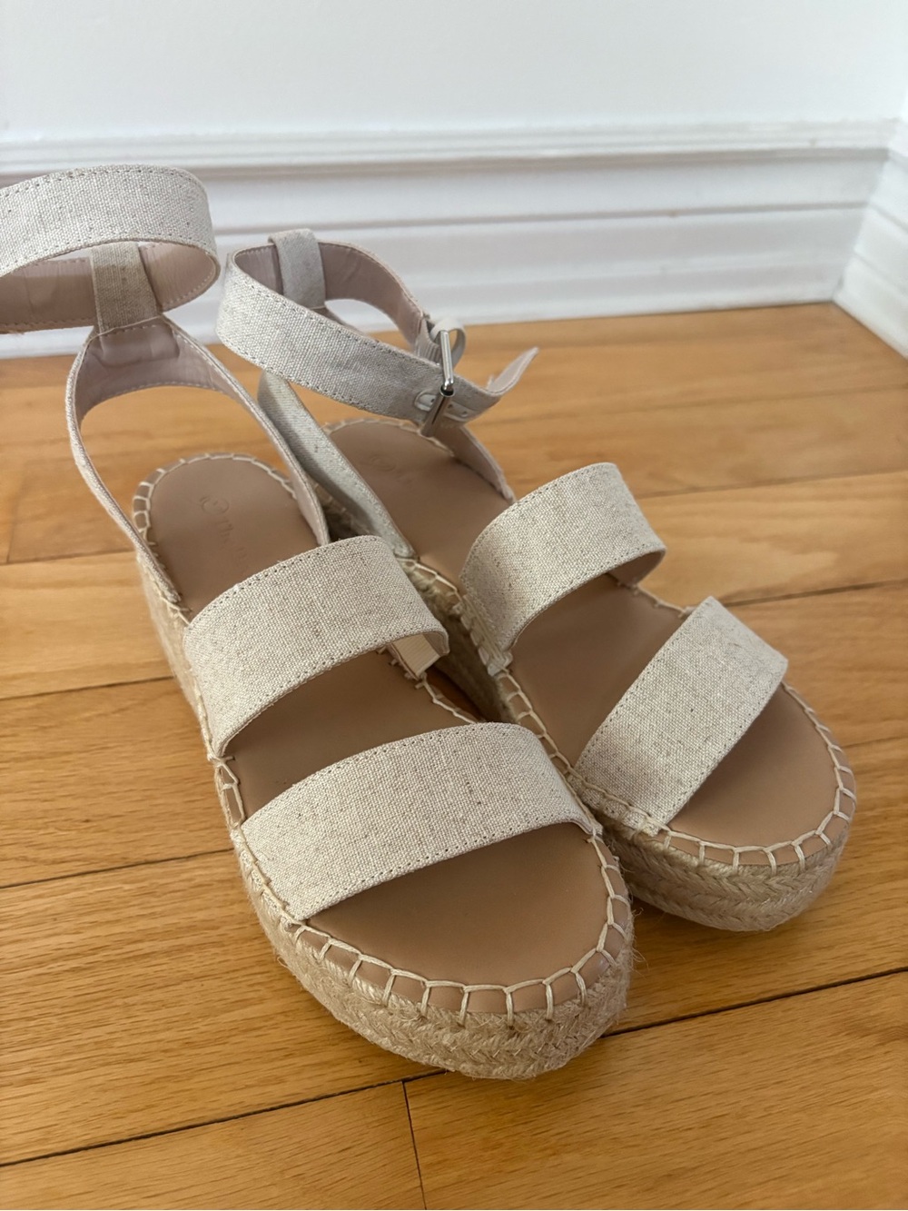 Neutral Cream Platform Espadrille Sandals with Ankle Strap - Women's